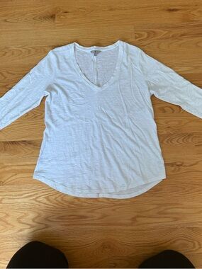 7 For All Mankind White V-Neck 3/4 Sleeve Tee